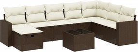 vidaXL Set canapele de grădină cu perne, 9 piese, maro, poliratan