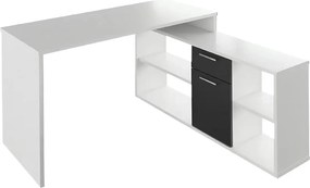 Birou NOE NEW, alb/negru, PAL melaminat, 135x60/30x74/60 cm