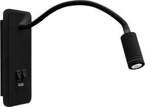 Lampă LED de perete flexibilă cu USB BASE LED/8W+LED/2W/230V, neagră
