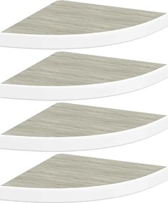 vidaXL Rafturi de perete de colț 4 buc. stejar și alb 35x35x3,8 cm MDF