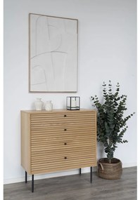 Comodă Kyoto, 4 sertare, furnir de stejar, natural, picioare din metal negru 80x40x85 cm