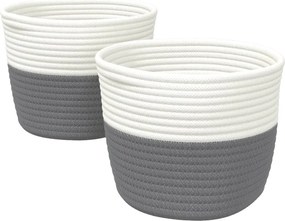vidaXL Coșuri de depozitare 2 buc. gri și alb Ø24x18 cm bumbac