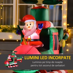 HOMCOM Mos Craciun gonflabil pe elicopter 4 lumini cu LED-uri, decoratiune gonflabila pentru exterior, decoratiune de craciun | Aosom Romania