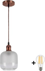 Brilagi - Lustră LED suspendată pe cablu RETRO GLASS 1xE27/60W/230V Ø 14 cm cupru/alb