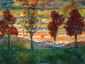 Reproducere Four Trees (Vintage Landscape) - Egon Schiele, (40 x 30 cm)