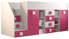 Pat multifuncțional 90 cm Toreno 3 (Alb + alb lucios + roz lucios) (S). 1083323