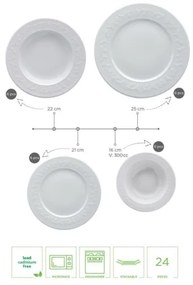 Set de veselă, 24 piese, porțelan alb