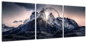 Tablou lacul cu munte (cu ceas) (90x30 cm)