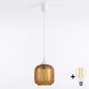 Brilagi - Lustru LED suspendat pe cablu R GLASS 1xE27/60W/230V Ø 14 cm alb/maro fumuriu