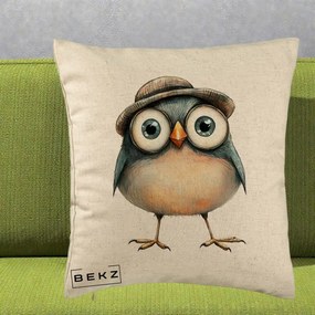 Perna Decorativa Pui cu Palarie Rotunda, 40x40 cm, Bej, Husa Detasabila, Perna Inclusa, BEKZ®