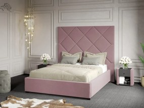 Pat Tapitat cu Panou 191x170 C2 Dubai cu somiera fixa Roz - Velluto 14 140x200