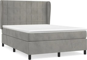 vidaXL Pat box spring cu saltea, gri deschis, 140x190 cm, catifea