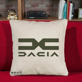 Perna Personalizata cu emblema Dacia, 40x40 cm, Bej Canapea, Husa Detasabila, Perna Inclusa, BEKZ®