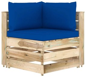Set mobilier gradina cu perne, 12 piese, lemn verde tratat albastru si maro, 12