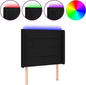 vidaXL Tăblie de pat cu LED, negru, 103x16x118/128 cm, textil