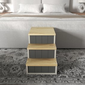 PawHut Scară pentru animale de companie Scară pentru câini, 3 trepte, lemn de pin, 79 cm x 38,5 cm x 45 cm, Natural + Alb | Aosom Romania