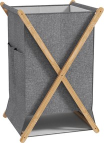 HOMCOM Coș Pliabil pentru Rufe 55L din Material Textil și Cadru din Bambus pentru Cameră și Spălătorie, 41x41x64 cm, Gri | Aosom Romania