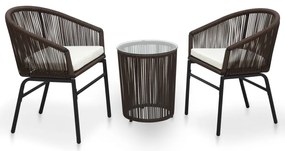 vidaXL Set mobilier de bistro cu perne, 3 piese, maro, ratan PE