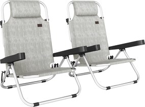 Set Outsunny 2 Șezlonguri Pliabile și Reclinabile pe 4 Poziții cu Suport pentru Cap, din Aluminiu, 62x61x80 cm, Gri | Aosom Romania