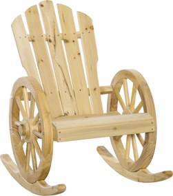 Outsunny Fotoliu de Grădină Adirondack cu Leagan Rocking Chair Stil Rustic Șic brațe Roți de Căruță Lemn de Brad Natural | Aosom Romania