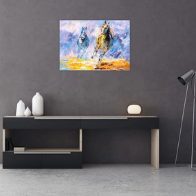 Tablou pe sticlă - Caii alergând, pictură în ulei (70x50 cm)