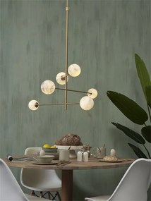 Lustra cu 6 globuri din sticla cu aspect de marmura Carrara auriu