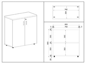 Dulap jos SimpleOffice 80 x 40 x 80 cm, cireș