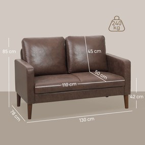 HOMCOM Divan cu 2 Locuri în Material Textil Efect Piele și Picioare din Lemn Maro | Aosom Romania