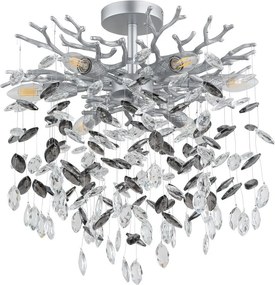 Plafoniera metal argintiu mat, cristale de sticla QUEENA