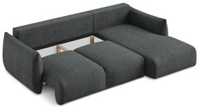 Colțar gri închis extensibil cu tapițerie din chenille (cu colț pe partea dreaptă/cu șezlong) Leila – Makamii