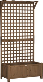 Outsunny Jardinieră Ridicată de Exterior cu Spalier și Bară Superioară, Ghiveci din Lemn de Brad cu Orificii de Drenaj pentru Flori și Legume, Ideală pentru Grădină și Balcon, Maro Închis | Aosom Romania