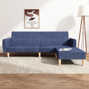 3080593 vidaXL Canapea extensibilă cu taburet, 2 locuri, albastru, textil
