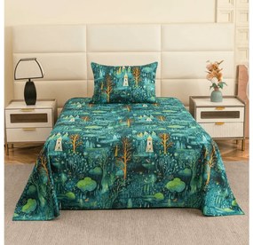 Cearsaf din microfibra 140x240 cm si husa pentru perna 50x70 cm NEON FOREST, colorat