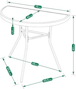 Masă balcon semirotundă bej - sticlă cu structură metalică