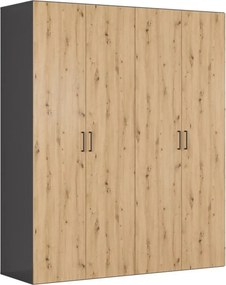 Dressing FLEX, gri grafit/stejar artisan, PAL, cu 4 usi, 200x66x240 cm