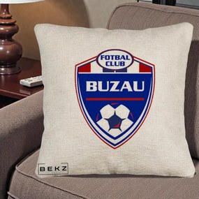 Perna Personalizata FC Buzau Fotbal, 40x40 cm, Bej Canapea, Husa Detasabila, Perna Inclusa, BEKZ®