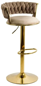 Scaun de bar bej ABS 118 din catifea cu bază metalică aurie