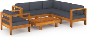 vidaXL Set mobilier grădină perne gri închis, 7 piese, lemn acacia