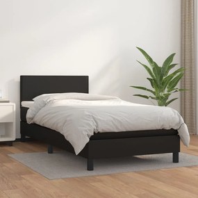 vidaXL Pat continental cu saltea, negru, 80x200 cm, piele ecologică