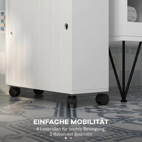 kleankin Corp de depozitare toaletă/baie cu locaș pentru hârtie igienică pe roți - 52 x 17 x 67 cm alb | Aosom Romania