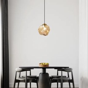 Lustră CRISTAL suspendată pe cablu, 1xE14/15W/230V, alamă/bej fumuriu