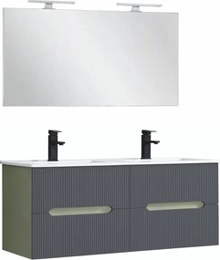 Trent Mobilier de baie 120 cm Lavetă ceramică cu oglindă 60x120 cm verde măslin-gri antracit