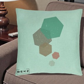 Perna Decorativa Geometric Hexagoane Pastel, 40x40 cm, Verde Menta, Husa Detasabila, Perna Inclusa, BEKZ®