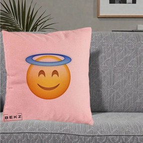 Perna Decorativa Emoji Inger cu Aureola, 40x40 cm, Roz, Husa Detasabila, Perna Inclusa, BEKZ®