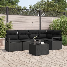 vidaXL Set de canapele pentru grădină 6 pcs Negru Rattan poli