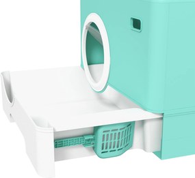 PawHut Litieră pentru Pisici cu Capac și Lopățică, Intrare Dublă și Tavă Detașabilă, 52x41x38.5 cm, Verde | Aosom Romania