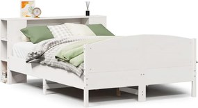 vidaXL Pat cu bibliotecă fără saltea, alb, 120x190 cm, lemn masiv pin