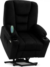 RESIGILAT- Fotoliu Electric Power Lift&Recliner, ridicare și rabatare, masaj și incalzire, porturi USB, suporturi pentru pahare, buzunare laterale, telecomenzi, textil, Negru