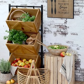 Etajeră metalică cu 3 lăzi din lemn de brad, finisaj natural, 50×34×104 cm, „Marché"