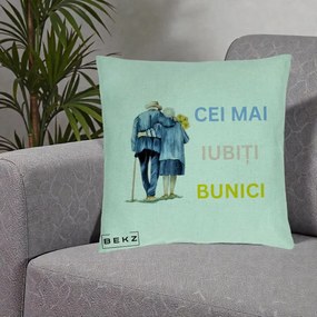 Cadou pentru Bunici - Perna Personalizata Cei Mai Iubiti Bunici Acuarela Spate, 40x40 cm, Verde Menta, Husa Detasabila, Perna Inclusa, BEKZ®